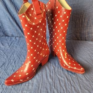 Rain Boots! Stadium Stompers red and white, size 7. Rubber